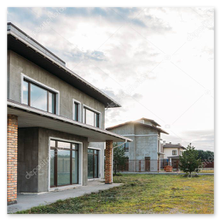 Wohnviertel mit Mehrfamilienhäusern und Himmel
